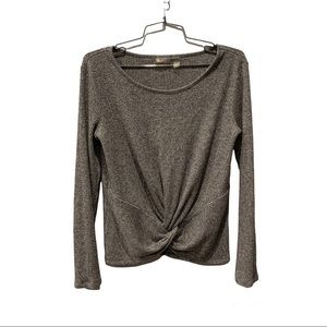 Zella Knot A Chance Twist Front Ribbed Knit Top Sweater Heathered Gray Size M